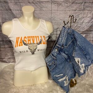 Nashville Wild West Graphic White Tank Top